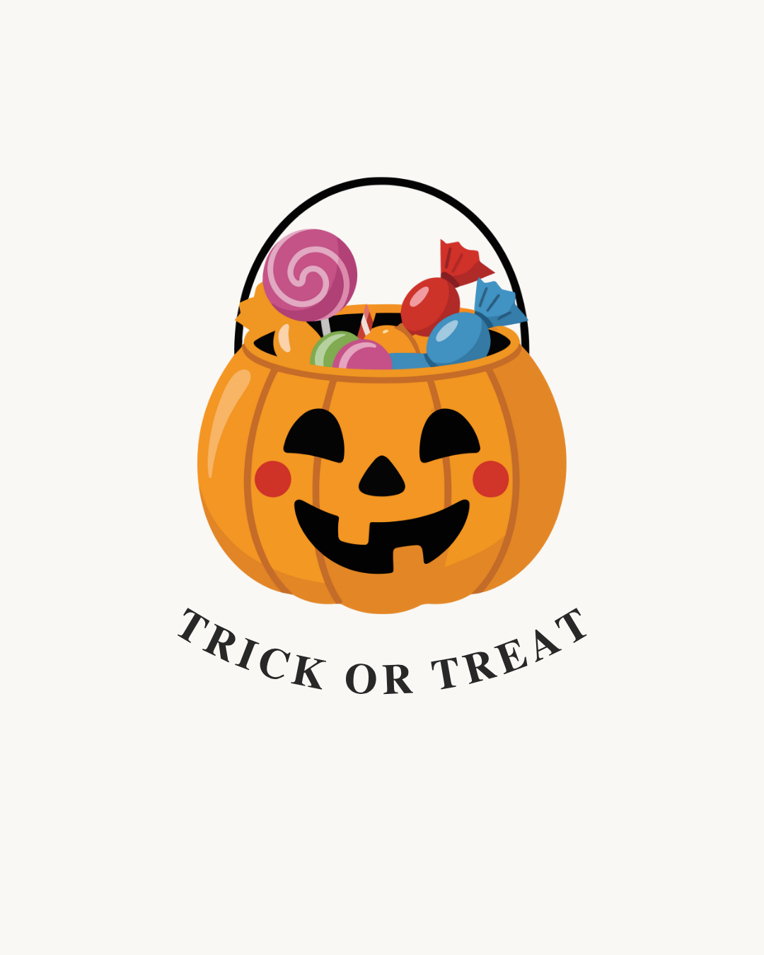Pumpkin bucket filled with candy, Trick or Treat